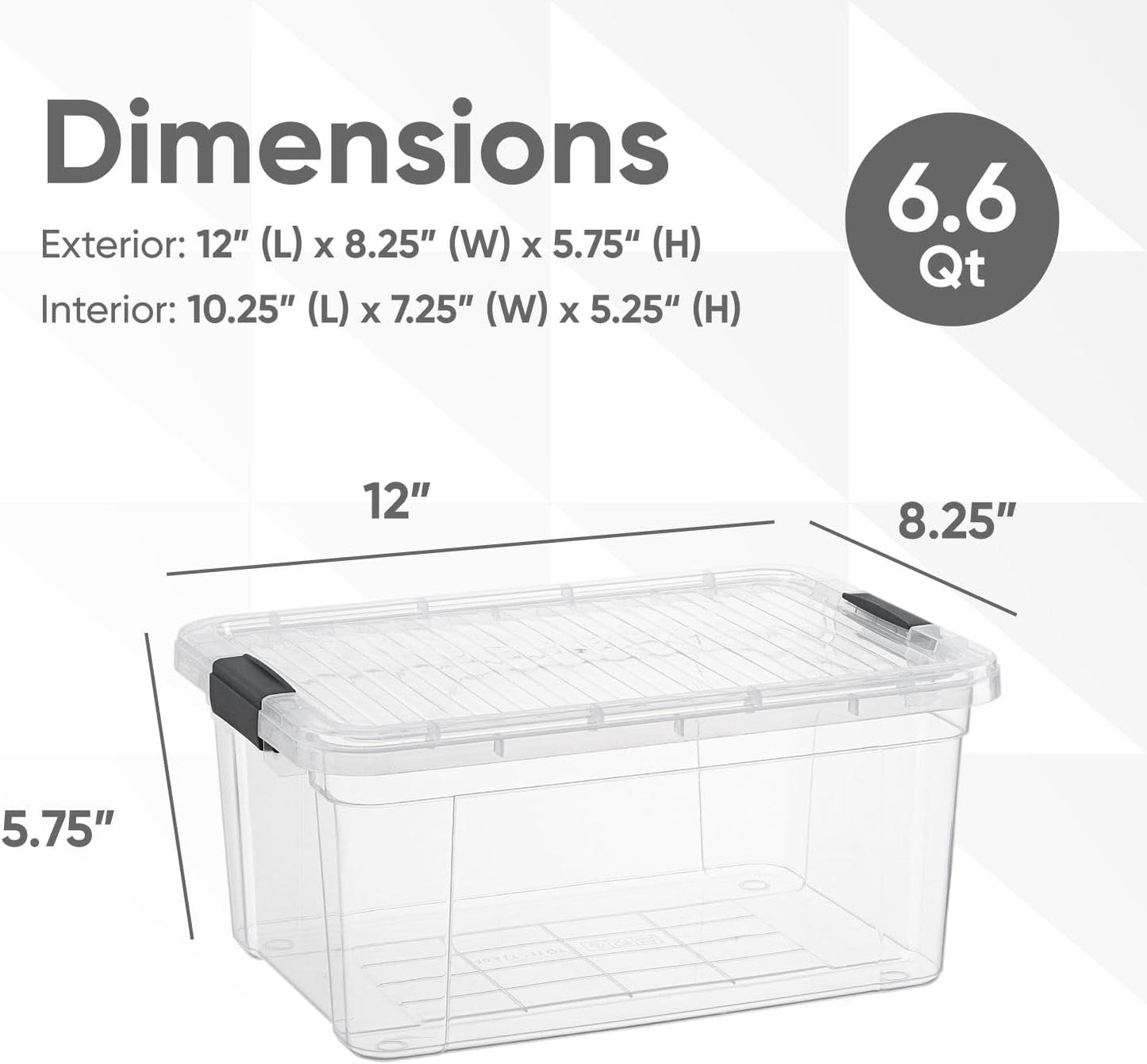 Superio Storage Bins with Lids- 4 Pack, 6.6 Qt Clear Boxes for Organizing, Stackable Plastic Containers- BPA Free, Non-Toxic, Odor Free, Organizer for Home, Office, Dorm
