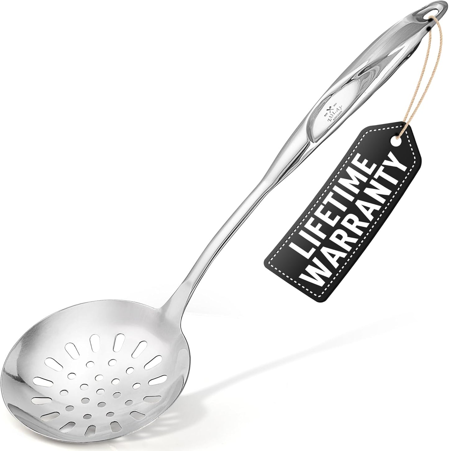 Zulay Kitchen Stainless Steel Slotted Serving Spoon - Large Frying Spoon Skimmer - Durable Utensil with Ergonomic, Easy to Use Handle - Easy to Clean, Perfect for at Home Cooks & Chefs - 14.5”