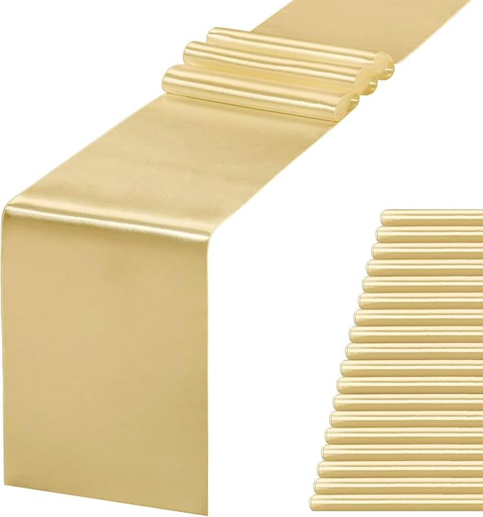 20 Pack Satin Table Runner 12 X 108 Inch Silk Table Runner for Party,Wedding, Birthday, Banquets,Decoration(Light Gold)