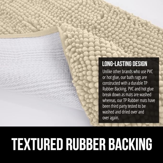 GORILLA GRIP Bath Rug Mat 60x24, Thick Soft Absorbent Chenille, Quick Dry Microfiber Mats, Rubber Backing Machine Washable Shower Floor Rugs, Bathmat Runner, Bathroom Home Decor Accessories, Sand