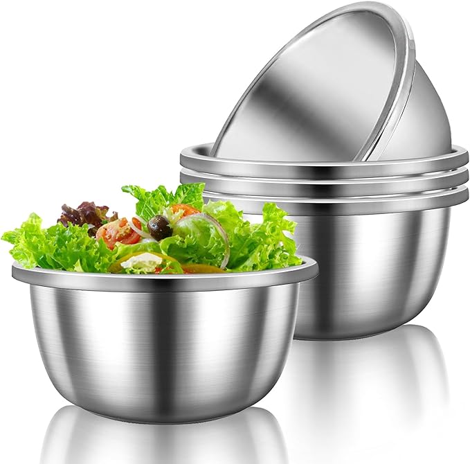 Mixing Bowls, 5 Pack Stainless Steel Mixing Bowls Kitchen Mixing Bowl Stainless Steel Bowls For Meal Prep, Serving, Baking, 7.9 Inch