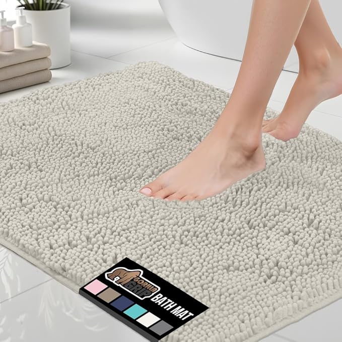 GORILLA GRIP Bath Rug Mat 60x24, Thick Absorbent Chenille, Quick Dry Microfiber Mats, Rubber Backing Washable Shower Floor Rugs, Bathmat Runner, US Designed Bathroom Home Decor Accessories Dusty Cloud