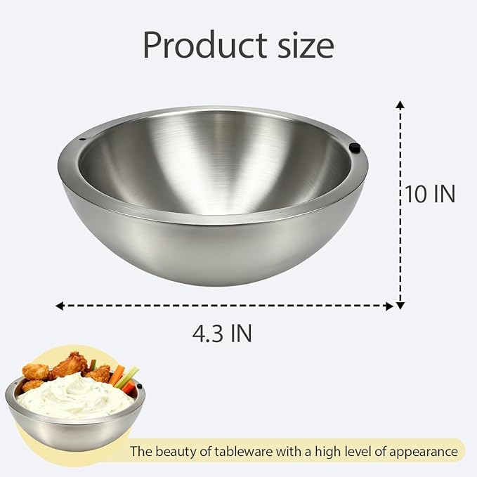 Dip Chiller Bowl Large 70oz Capacity Stainless Steel Double Walled Insulated Ice Serving Bowl Insulated Dip ice bowl Parties Salsa Condiments Salad & Food Hot or Cold Sauces Guacamole
