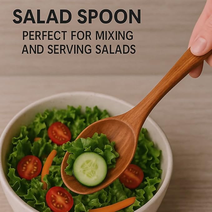 6-Piece Wooden Utensil Set – Premium Teak Wood Cooking Spoons & Spatulas, Non-Stick, Heat-Resistant, Durable & Eco-Friendly Kitchen Tools for Cooking & Serving