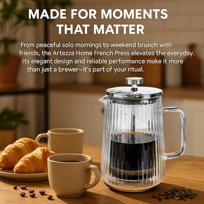 Coffee & Cheers Gift Bundle – Elegant French Press with Hand -Blown Champagne Flutes