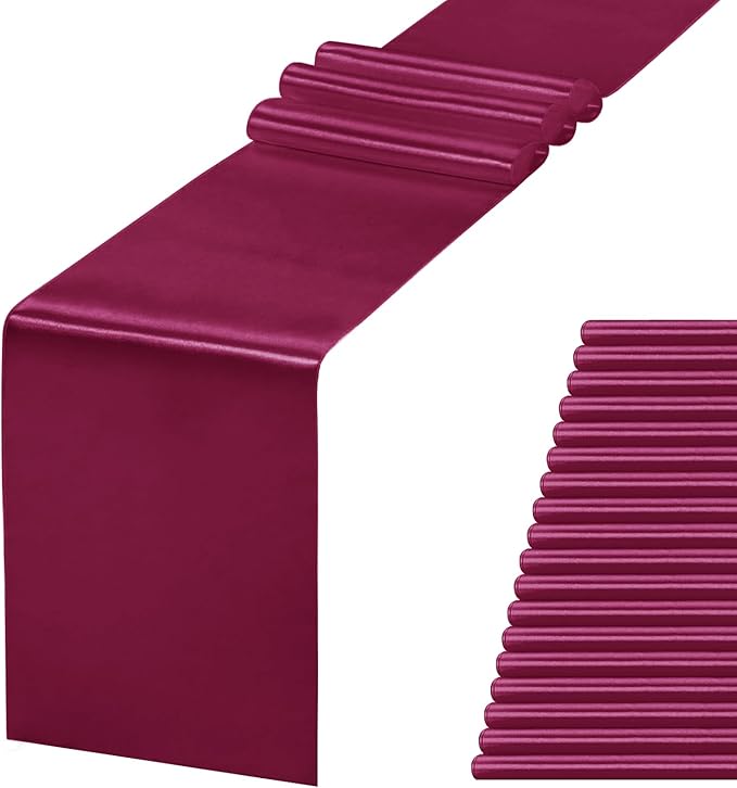 20 Pack Satin Table Runner 12 X 108 Inch Silk Table Runner for Party,Wedding, Birthday, Banquets,Decoration(Burgundy)
