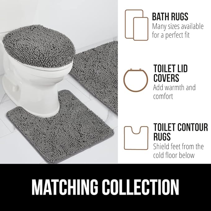 GORILLA GRIP Bath Rug Mat 44x26, Thick Soft Absorbent Chenille, Quick Dry Microfiber Mats, Rubber Backing Washable Shower Floor Rugs, Bathmat Runner, US Designed Bathroom Home Decor Accessories Grey