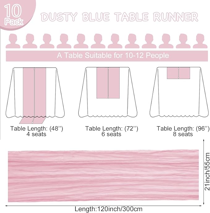 10 Pack Light Pink Table Runner 120 Inch Cheesecloth Table Runner 10FT Boho Gauze Table Runner Long Cheese Cloth Table Runner Semi Sheer Runners for Wedding Bridal Baby Shower Party