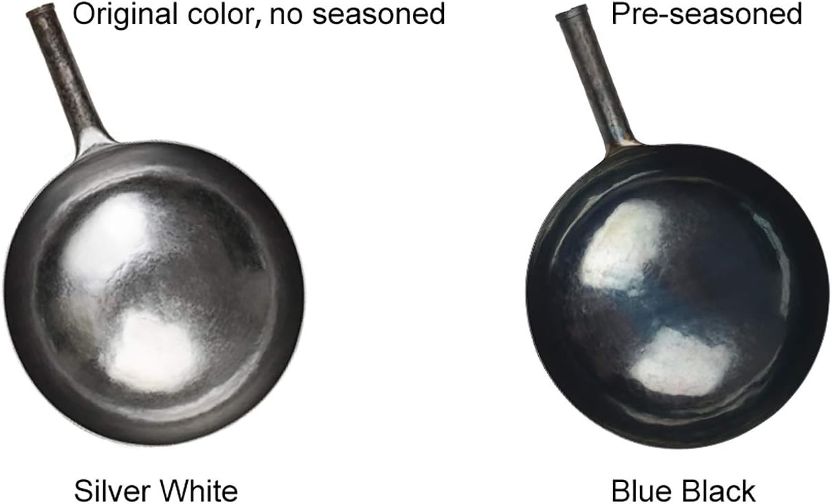 臻三环 ZhenSanHuan Chinese Hand Hammered Iron Woks and Stir Fry Pans, Non-stick, No Coating, Carbon Steel Pow (34CM, Silver - Not Seasoned)