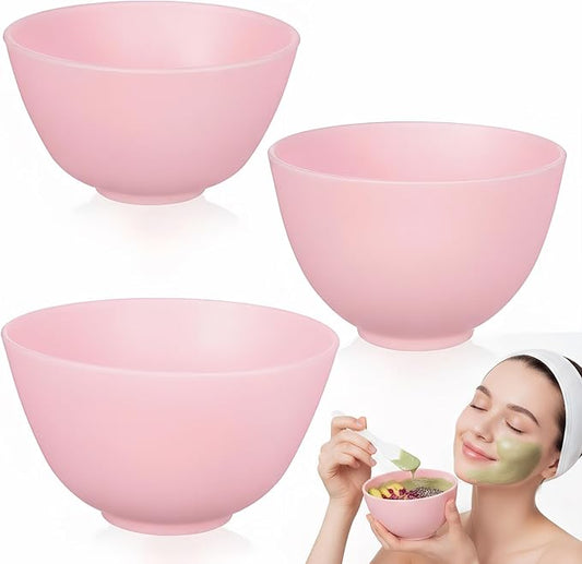 Face Mask Silicone Mixing Bowls Set: 3 Pcs Pink Plastic Facial Mud Bowls Esthetician Tool Reusable for Women Home Salon Spa Face Skincare