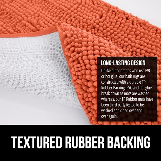 GORILLA GRIP Bath Rug Mat, Thick Soft Absorbent Chenille, Quick Dry Microfiber Mats, Rubber Backing Washable Shower Floor Rugs, US Designed Bathroom Bathmat Home Decor Accessories, 24x17, Coral