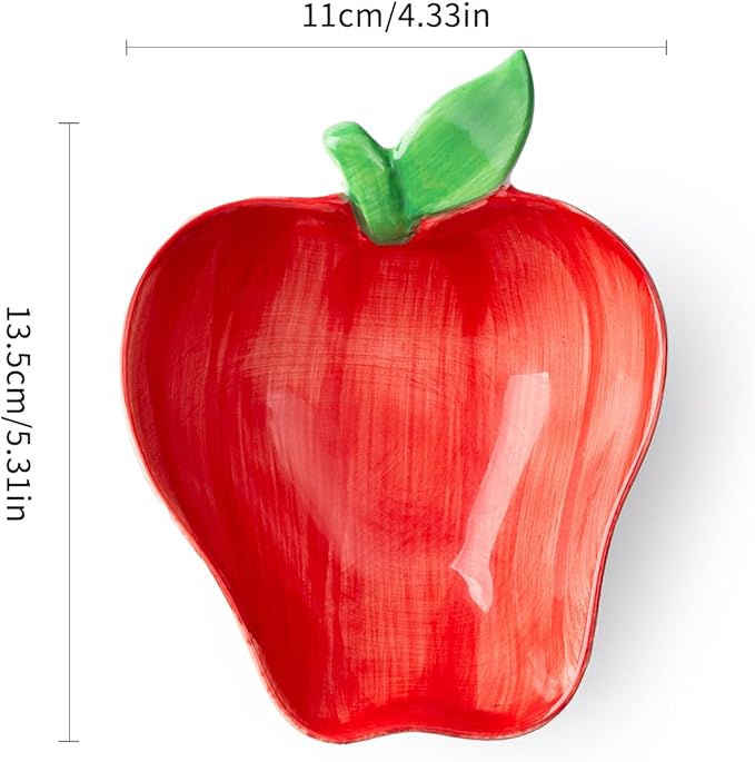 Apple Shaped Ceramic Bowl - 4 Inch Fruit Salad Dessert Dish for Kitchen & Dining Decor, Cute Snack Bowls for Kids Breakfast, Party Serving