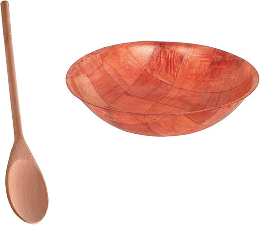 Tiger Chef 6 Inch Woven Wood Salad Bowls. Set Of 3 Bowls With Free Salad Spoon. 6" Snack Popcorn Salad Bowls
