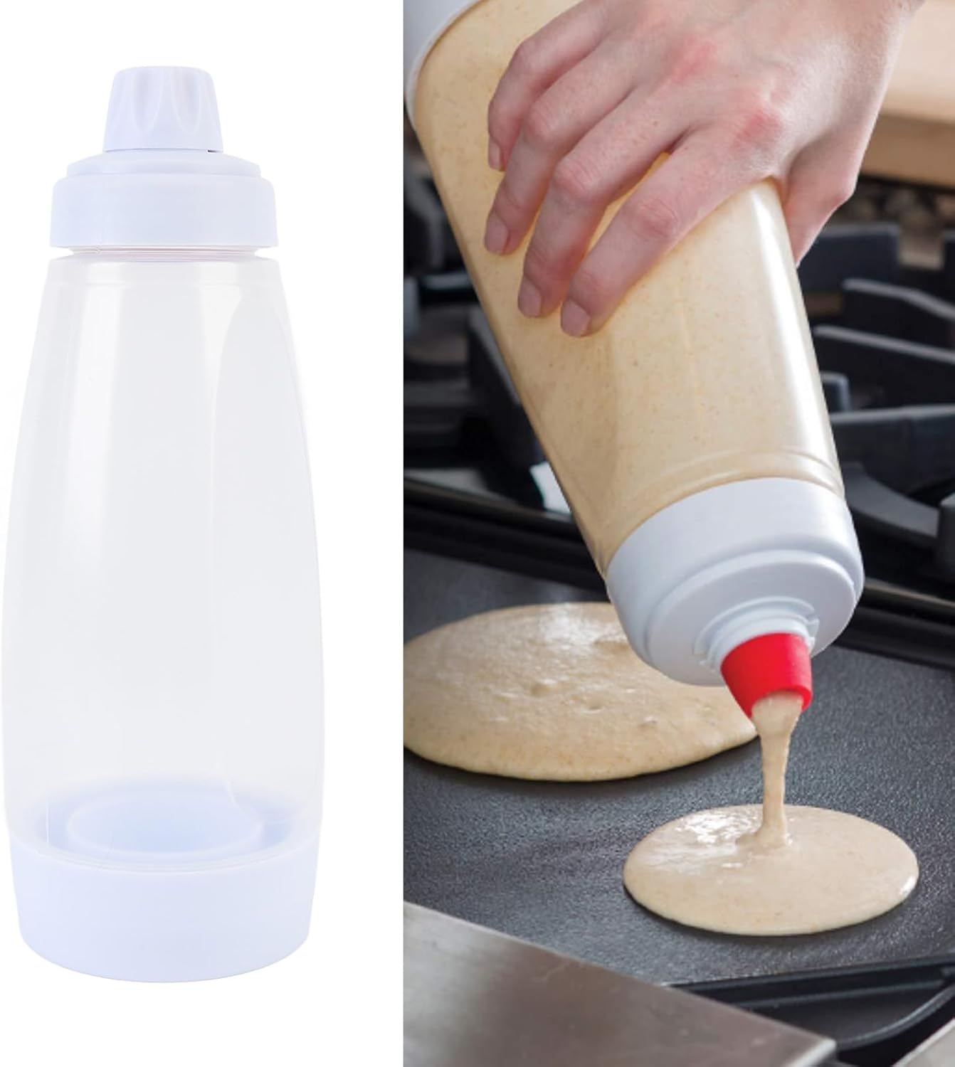 Pssopp Batter Dispenser and Mixer, Shaker Bottle Batter Mixer Pancake Batter Dispenser Mixer Pancake Bottle for Cupcakes Crepes Pancake Mix Muffins