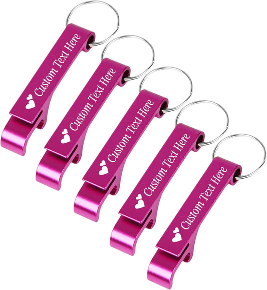 5PCS Personalized Bottle Opener Keychain Bulk Custom Beer Bottle Opener with Logo Text Engraved Wedding Bottle Opener Favors Customized Gifts for Guests Baby Shower Birthday Party-Pink