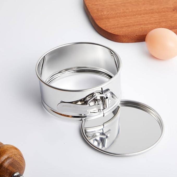 Sunnyray 4 Inch Springform Pan for Baking Mini Cheesecake Pans with Removable Bottom Nonstick Leakproof Round Cake Mold Spring Form Molds for Mini Cheesecake Pizza and Quiches (Stainless Steel,8 Pcs)