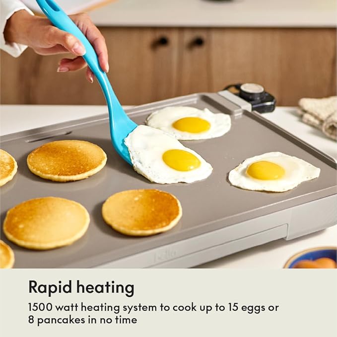 bella 12" x 22" Electric Griddle with Warming Tray, EverGood™ Ceramic Nonstick Coating & Removable Temperature Probe, Dishwasher-Safe Drip Tray & Cool Touch Handles, 1500 Watt, Oatmilk