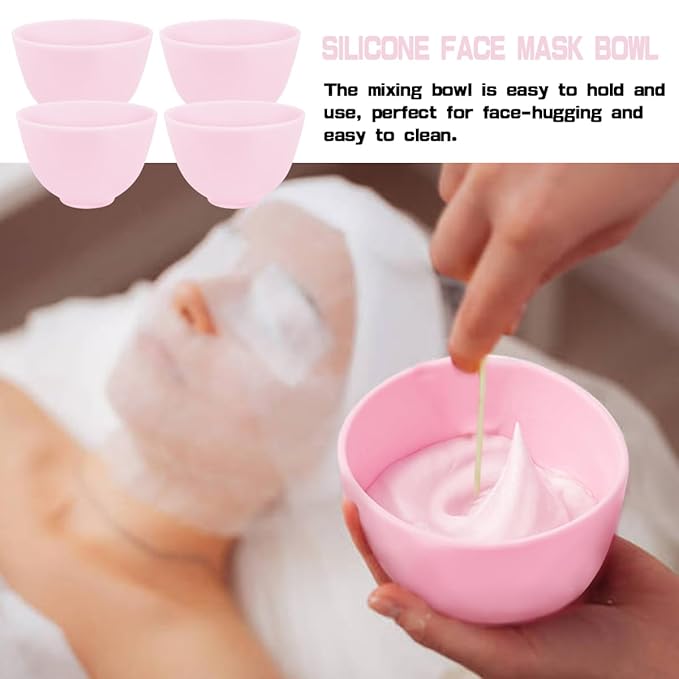 4 Inch Diy Silicone Facial Mask Mixing Bowl, 4 PCS Home Use Microwavable Silicone Facial Mud Bowl for Facial Mask, Mud Mask and Other Skincare Products, Cosmetic Beauty Tool for Home Salon,Pink