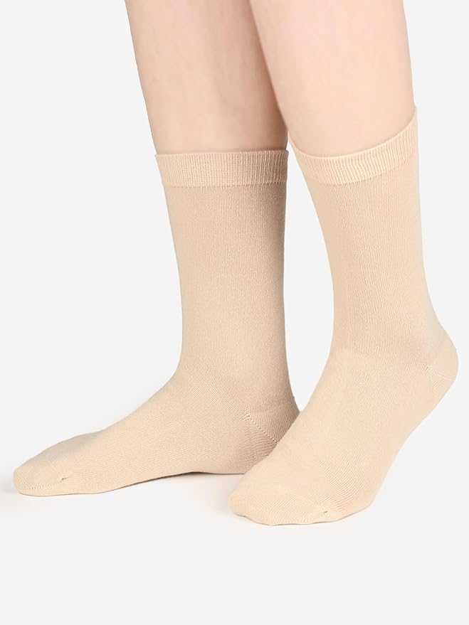 COTTON DAY Women's Soft Combed Cotton Dress Socks Seamless Toe Black White Gray Navy Blue Brown Beige