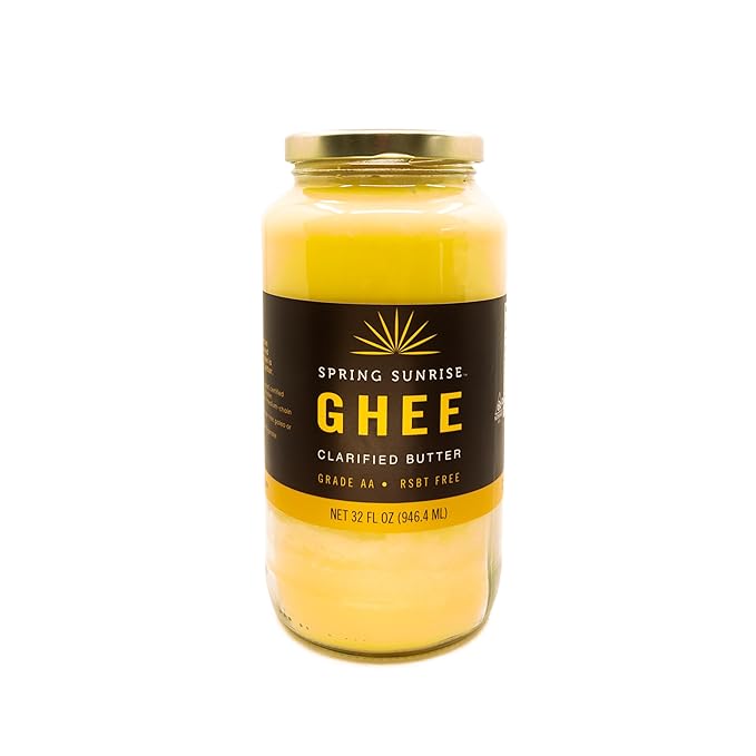 Spring Sunrise Classic Ghee 32 oz - Clarified Butter, Pasture Raised, rBST Free, Certified, Kosher, Grass-Fed Ghee for Cooking & Baking