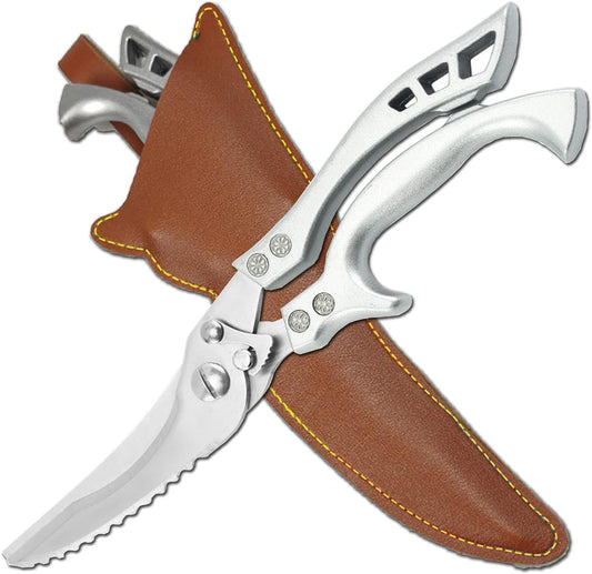 ANDONG Professional Heavy Duty Kitchen Scissors - Spring Loaded Ultra Sharp Stainless Steel Multipurpose Poultry & Cooking Shears for Bones, Meat, Chicken, Fish, Turkey, Vegetables,Dishwasher Safe