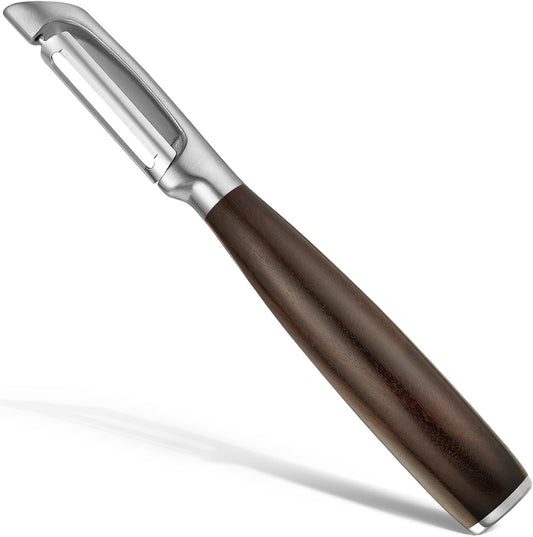 Premium I Type 304 Stainless Steel Multifunctional Kitchen Peeler Real Wood Handle Ultra Sharp Blade Vegetable Potato Apple(Carbonized Wood)