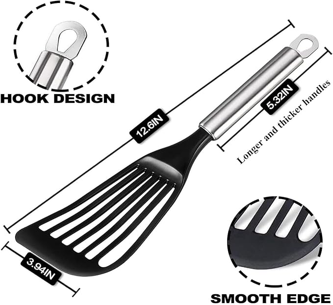 Tenta Kitchen Nonstick cookware Thin Fish Spatula Turner Flexible Nylon Metal Egg Spatulas Wide Blade Lightweight Heat Resistant Kitchen Use