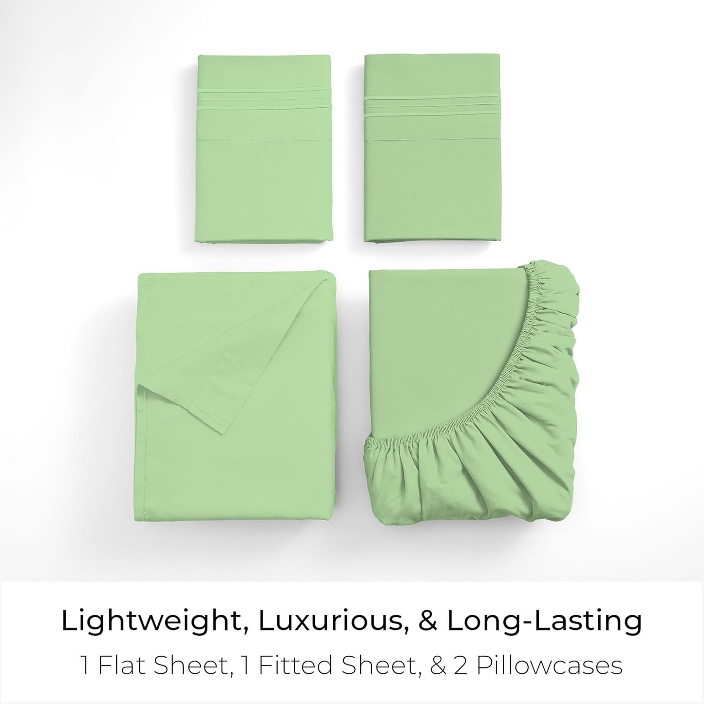 Mellanni King Sheets Set - 4 PC Iconic Collection Bedding - Hotel Luxury, Extra Soft, Cooling Bed Sheets - Wrinkle, Fade, Stain Resistant (King, Pistachio)