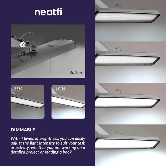 Neatfi XL 2,500 Lumens LED Task Lamp, 22 Inches Wide, 30W, 162 Pcs SMD LED, Eye-Caring, Desk Light with Clamp for Home, Office, and Study Room (Non-CCT, Silver)