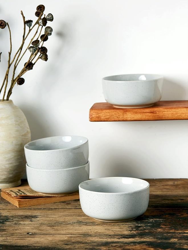 famiware Milkyway Cereal Bowl, Soup Bowls for 6, 25 Ounce Bowls Set for Kitchen, Bowl Set for Cereal Soup Rice Pasta Salad Oatmeal, Light Gray