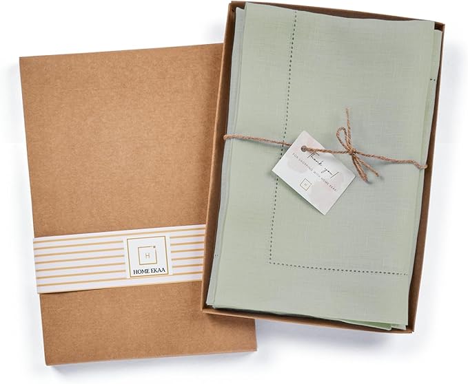 Home Ekaa 100% Pure Linen Sage Green Napkins 20 x 20 Inch - Hemstitch Christmas Dinner Napkins Set of 4 - Cloth Fabric Napkins for Christmas,Fall, Holiday, Winter, New Year - Elara