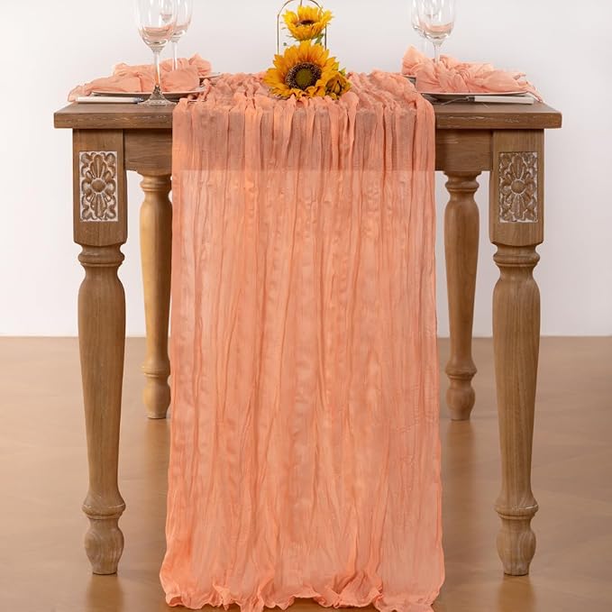 Peach Cheesecloth Table Runner 12 Pack Christmas Table Runners Boho Gauze 120 Inches Cheese Cloth Table Decor for Sweet Little Peach Baby Shower Wedding Bridal Xmas Holiday Season Decor