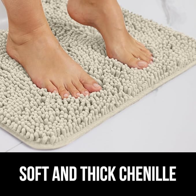 GORILLA GRIP Bath Rug Mat 44x26, Thick Absorbent Chenille, Quick Dry Microfiber Mats, Rubber Backing Washable Shower Floor Rugs, Bathmat Runner, US Designed Bathroom Home Decor Accessories Dusty Cloud