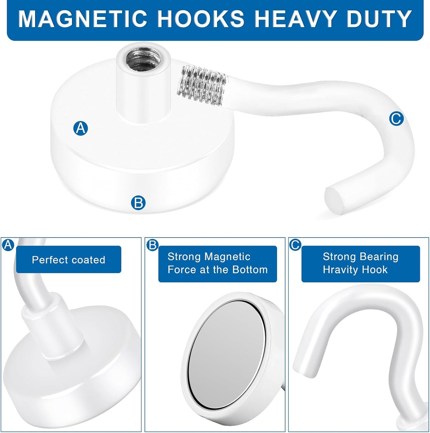 LOVIMAG Cruise Essentials - 28lbs Magnetic Hooks for Cabins, White Cruise Magnets for Door, Strong Magnetic Hooks for Hanging, Refrigerator, Ceiling, Grill - 12 Pack