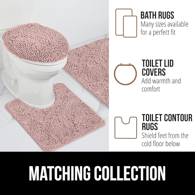 GORILLA GRIP Bath Rug Mat, Thick Soft Absorbent Chenille, Quick Dry Microfiber Mats, Rubber Backing Washable Shower Floor Rugs, US Designed Bathroom Bathmat Home Decor Accessories, 24x17 Dusty Rose