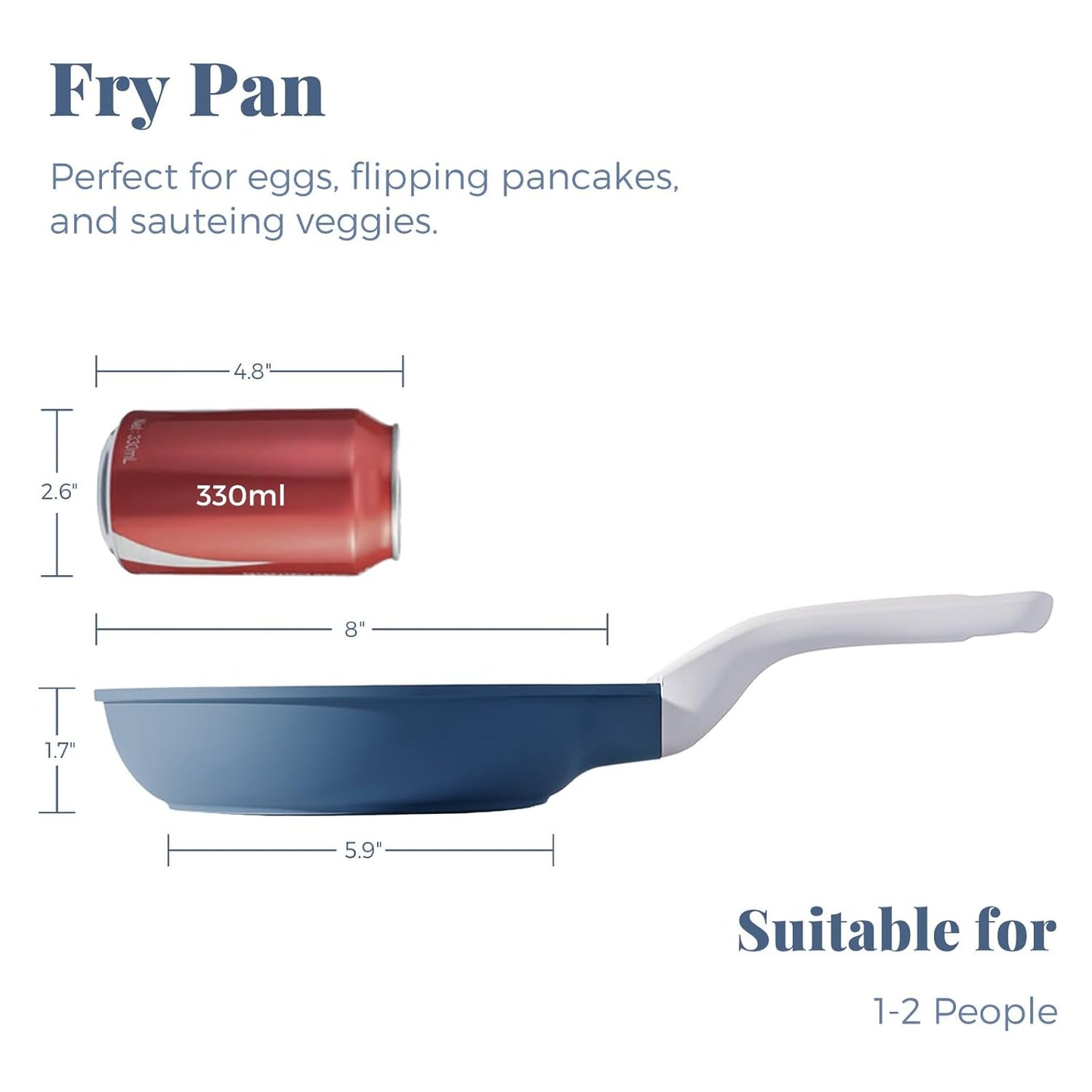 Nonstick Ceramic Frying Pan, Non Toxic Skillet, Healthy Egg & Omelet & Chef's Pan, PTFE PFOA & PFAS Free, Induction Compatible (8-Inch, Blue Gray)