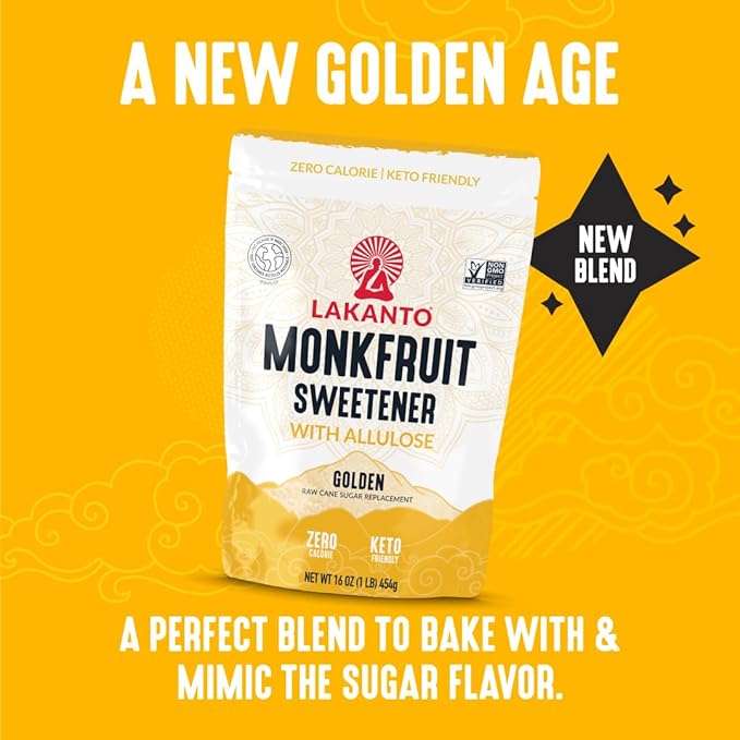 Lakanto Golden Monk Fruit Sweetener with Allulose - Raw Cane Sugar Substitute, Coffee, Tea, Baking, Erythritol Free, Gluten Free, Vegan, Keto Friendly, Sugar Replacement (Golden - 1 lb)