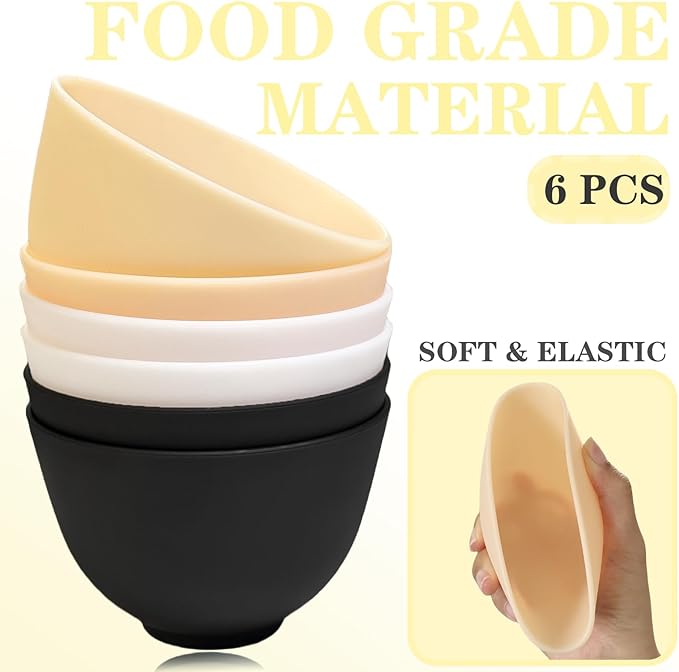 9Pcs Silicone Facial Mask Bowl DIY Face Mask Mixing Bowl for Home Salon Spa Face Skin Applicator Bowl with Stir Sticks, Black,White,Yellow
