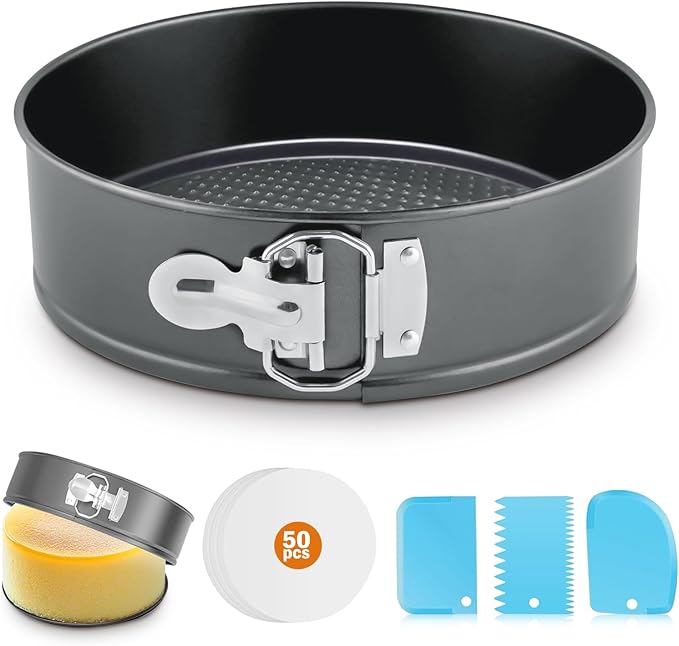 Springform Pan 9 Inch Nonstick with Removable Bottom, Leakproof Cheesecake Pans for Baking, 54 PCS Cake Pan Set with 1 Pcs Pans, 3 Pcs Scrappers and 50 PCS Parchment Paper. (1)