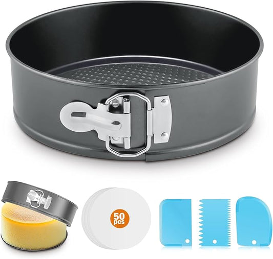 Springform Pan 9 Inch Nonstick with Removable Bottom, Leakproof Cheesecake Pans for Baking, 54 PCS Cake Pan Set with 1 Pcs Pans, 3 Pcs Scrappers and 50 PCS Parchment Paper. (1)