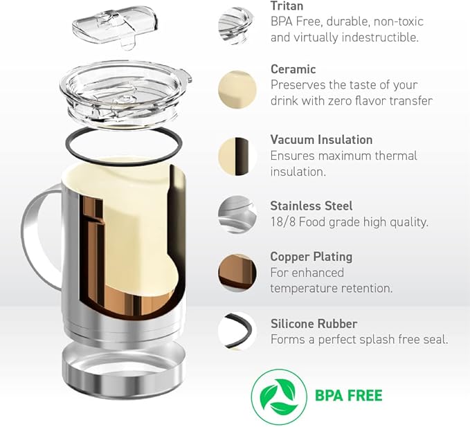 asobu Ultimate Stainless Steel Ceramic Inner Coating Coffee Mug with Double Walled Copper Lining Insulation, 12 Ounces (Midnight Marble)