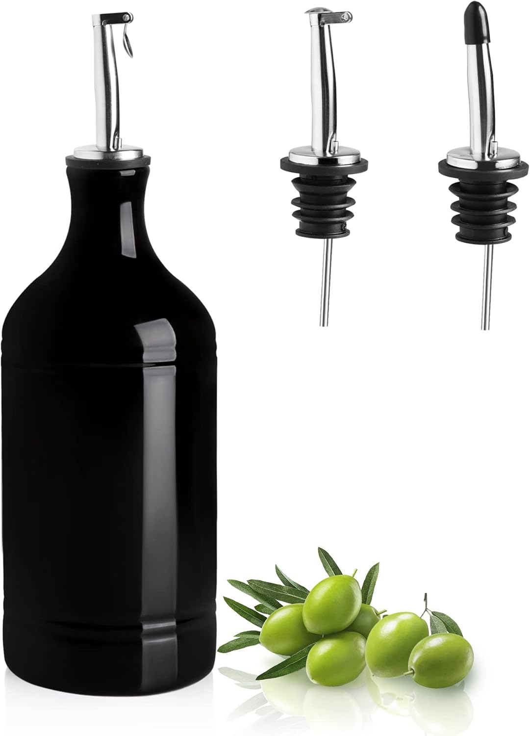 Sweejar Ceramic Olive Oil Dispenser Bottle, Opaque Oil Cruet Protects Oil to Reduce Oxidation, Suitable for Storage Oil, Vinegar, Coffee Syrups & Other Liquids, Pack of 1, 15.5 Fl Oz (Black)