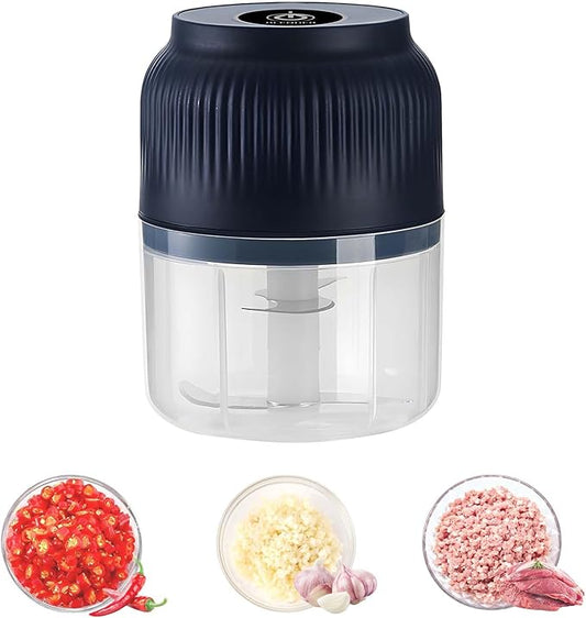 Electric Garlic Chopper, Mini Portable Veggie Chopper, 300ML Cordless Garlic Grinder Onion Masher, Food Processor for Ginger Chili Fruit Meat (Blue)