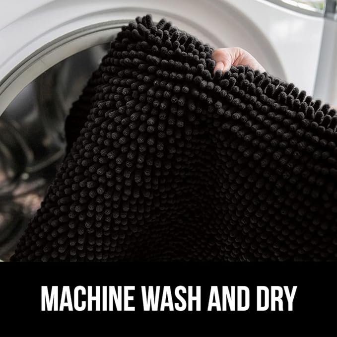 GORILLA GRIP Bath Rug Mat 36x24, Thick Soft Absorbent Chenille, Quick Dry Microfiber Mats, Rubber Backing Washable Shower Floor Rugs, Bathmat Runner, US Designed Bathroom Home Decor Accessories Black