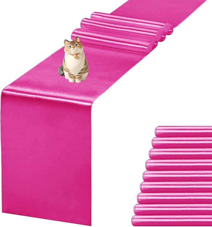 10 Pack Satin Table Runner 12 X 108 Inch Silk Table Runner for Party,Wedding, Birthday, Banquets,Decoration(Fuchsia)