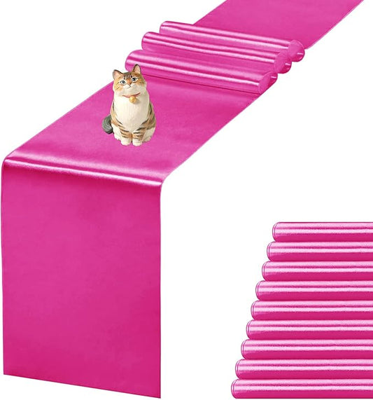 10 Pack Satin Table Runner 12 X 108 Inch Silk Table Runner for Party,Wedding, Birthday, Banquets,Decoration(Fuchsia)