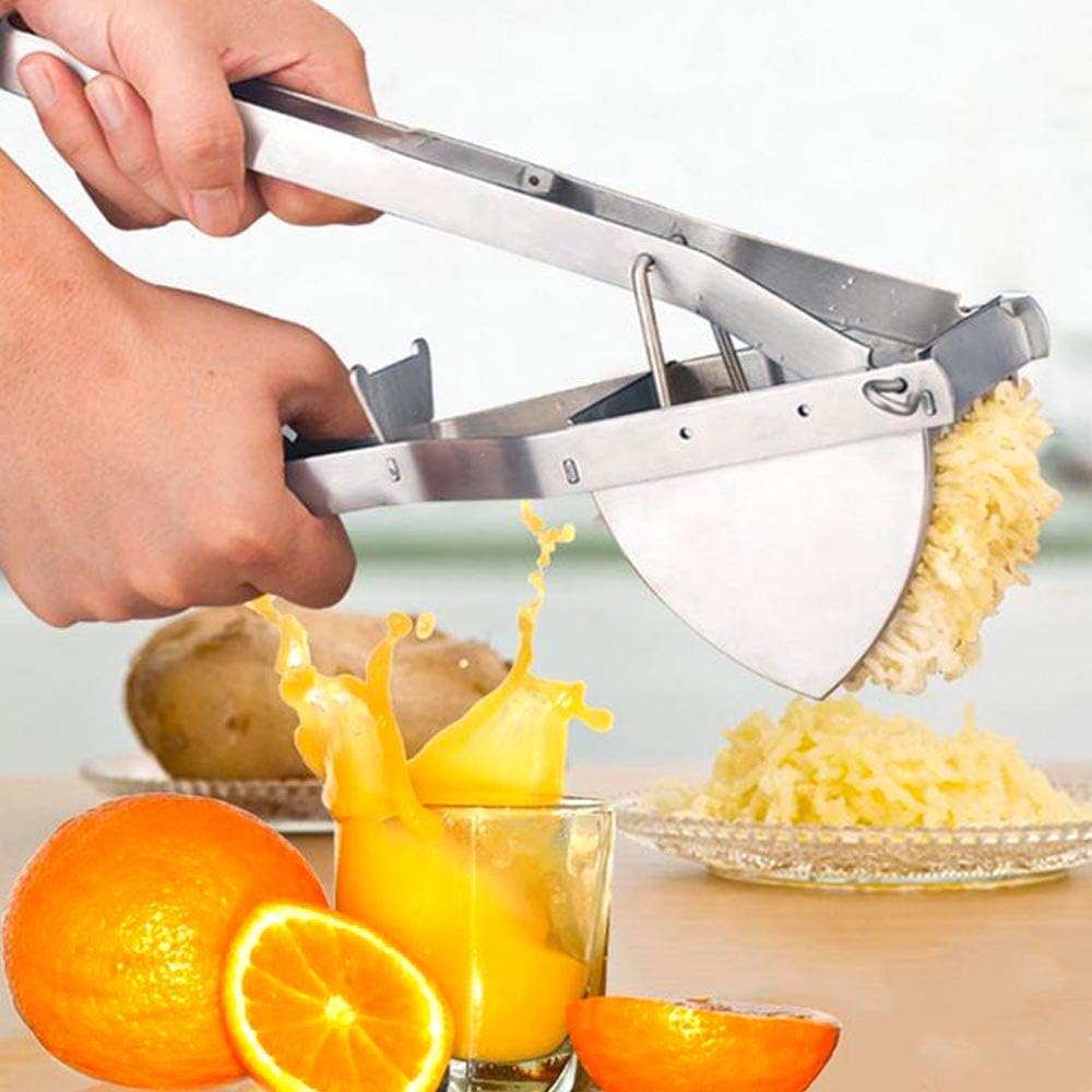 LHS Stainless Steel Potato Ricer and Masher, Heavy Duty Commercial Food Masher, Ergonomic Comfort Grip, Extra Large Capacity, Dishwasher Safe (Black)