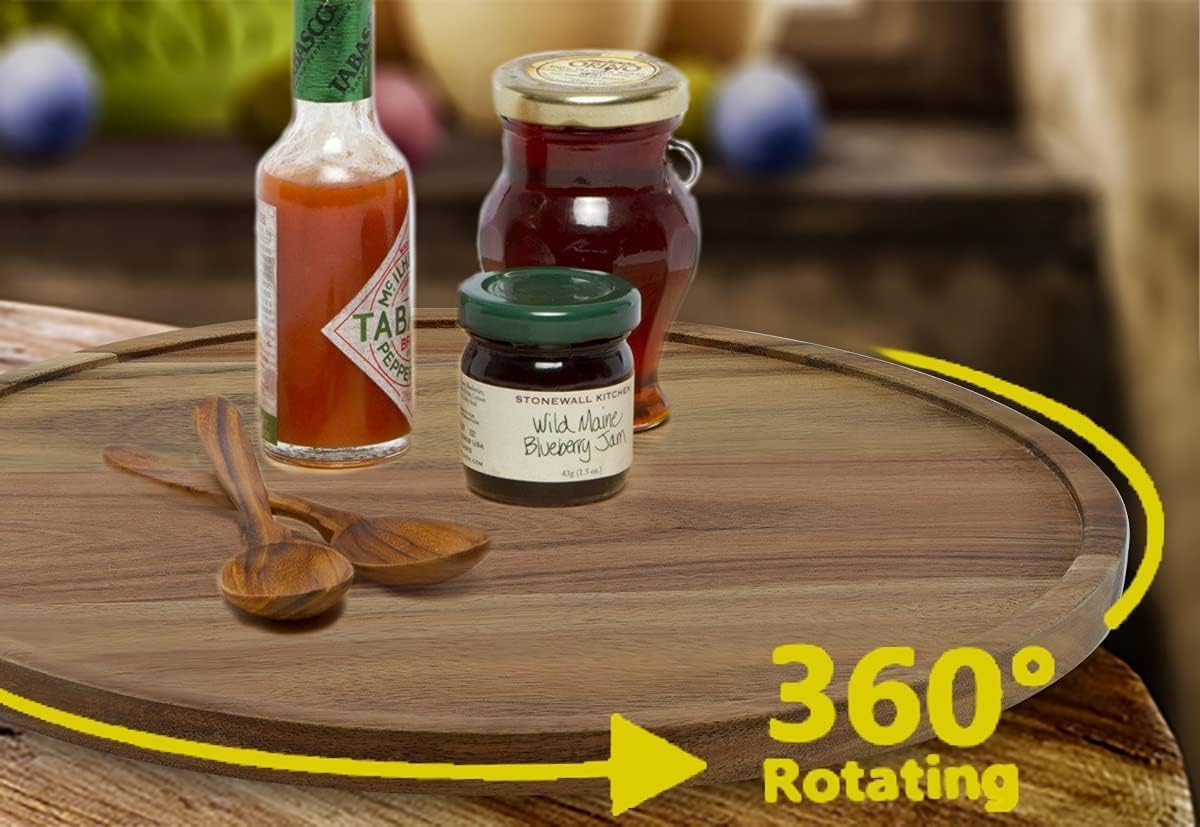 11" Acacia Wood Lazy Susan Organizer Kitchen Turntable for Cabinet Pantry Table Organization