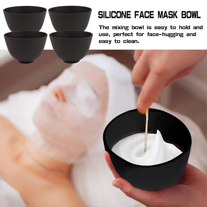 4 Inch Diy Silicone Facial Mask Mixing Bowl, 4 PCS Home Use Microwavable Silicone Facial Mud Bowl for Facial Mask, Mud Mask and Other Skincare Products, Cosmetic Beauty Tool for Home Salon,Black