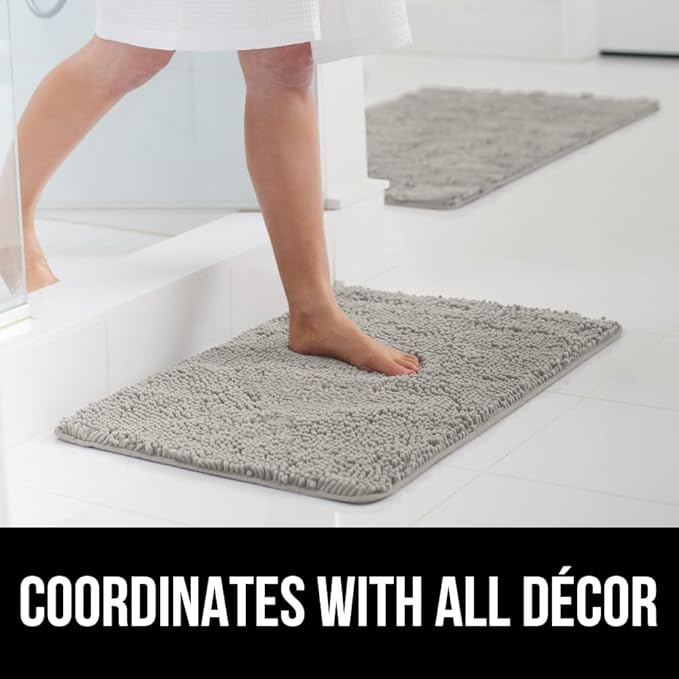 GORILLA GRIP Bath Rug Mat 60x17, Soft Absorbent Chenille, Quick Dry Microfiber Mats, Rubber Backing Washable Shower Floor Rugs, Bathmat Runner, US Designed Bathroom Home Decor Accessories Light Gray
